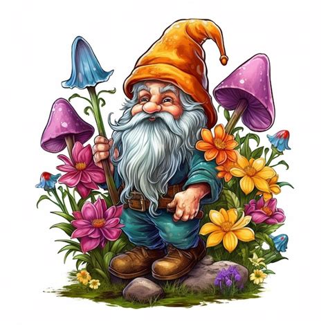 Premium Ai Image A Cartoon Gnome With A Long Beard And A Hat Holding