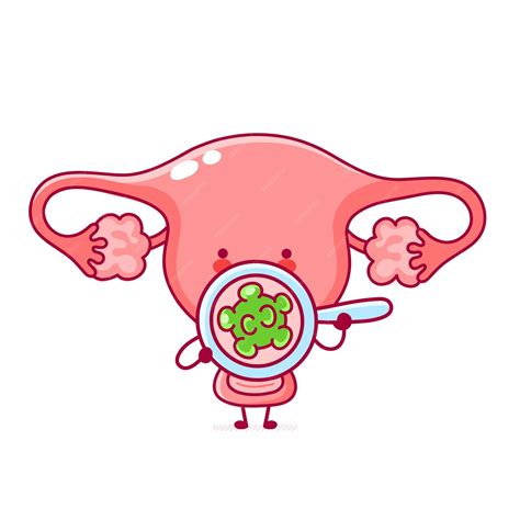 Premium Vector Cute Happy Funny Woman Uterus Organ Look At Bacteria In Magnifier Line Cartoon