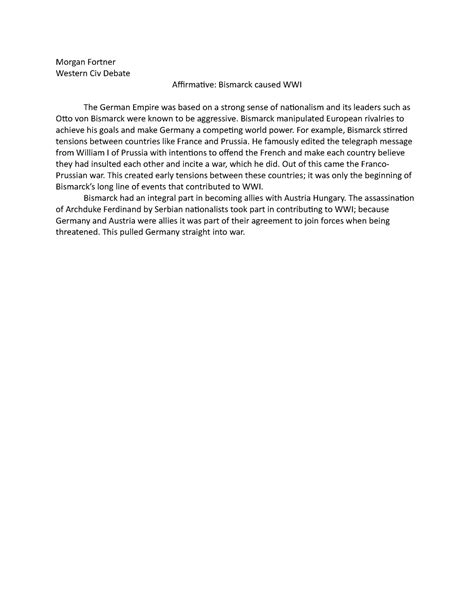 Affirmative Bismarck Debate - Morgan Fortner Western Civ Debate