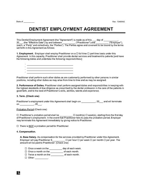 Dental Employment Contract Template Prntbl Concejomunicipaldechinu Gov Co