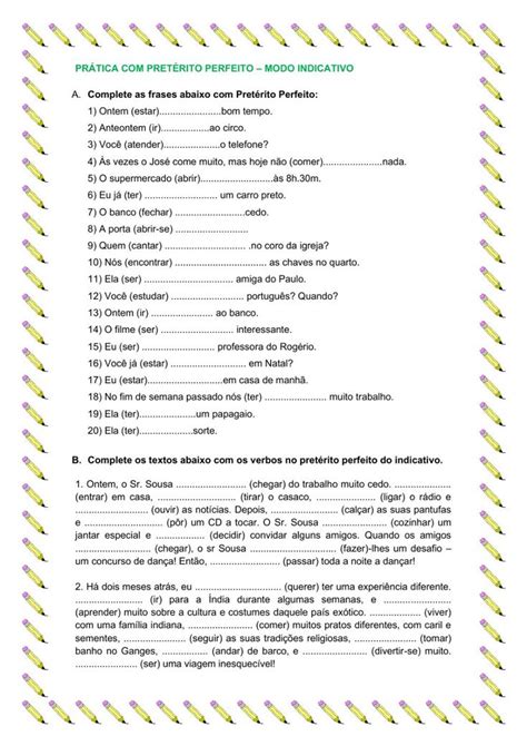 Atividade pretérito perfeito worksheet