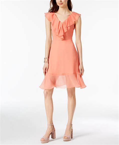 Dkny Ruffle Chiffon Fit And Flare Dress Created For Macys Macys