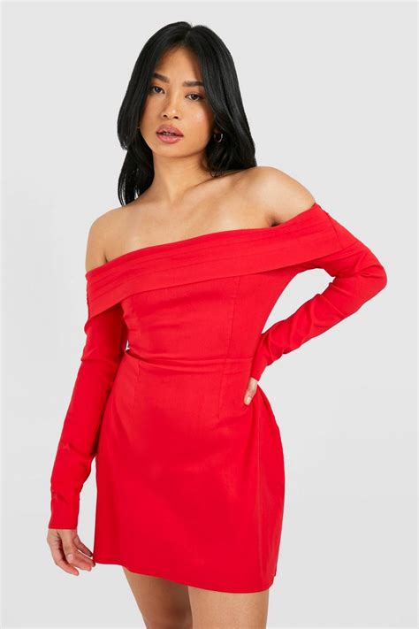 Petite Bardot Structured Tailored Mini Dress Boohoo Uk