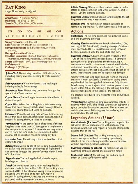 Rat King in 2023 | Dnd stats, Rat king, Dungeons and dragons homebrew