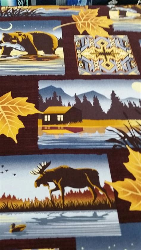 Wildlife Wilderness Log Cabin Flannel Beaver Moose Bear Dear Etsy Bear Cabin Alaska Moose