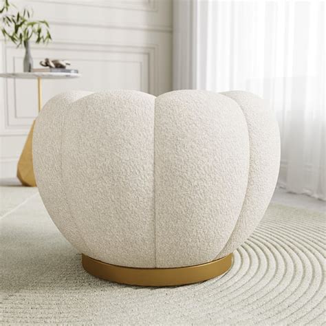 236dia Modern White Cream Boucle Ottoman Pumpkin Pouf Ottoman Cloud