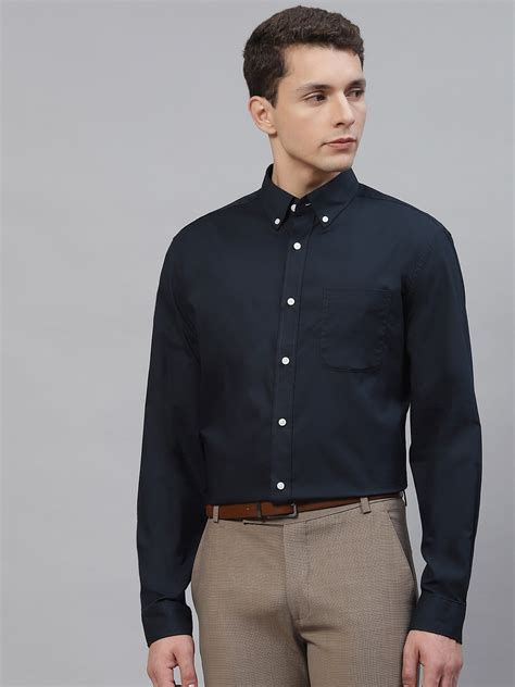 Buy Marks Spencer Men Navy Blue Pure Cotton Solid Formal Shirt