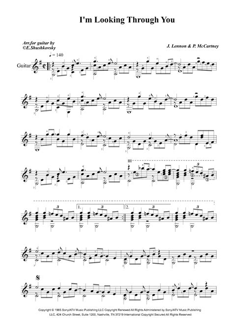 I M Looking Through You Arr Evgeny Shushkovsky By The Beatles Sheet Music For Solo Guitar At