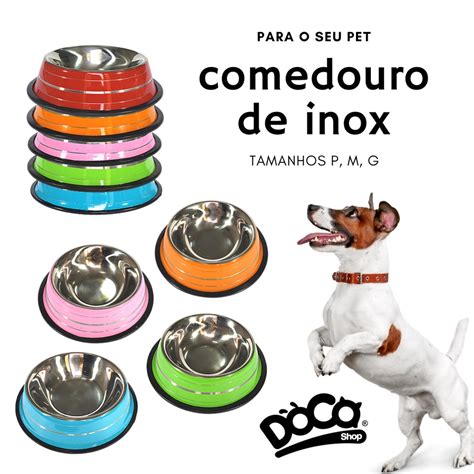 Comedouro Bebedouro Inox Colorido G Shopee Brasil