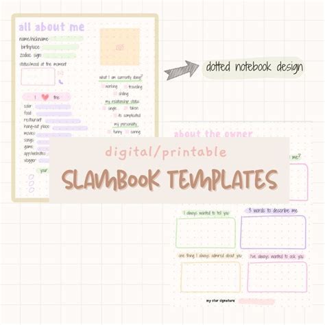 Cute Slam Book Templates, Printable Slam Book, Slam Book Digital, Paper ...