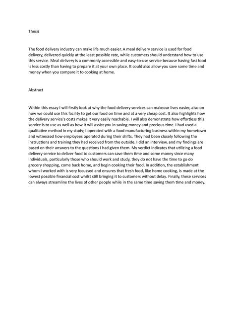 Engl 1102 Learning Journal Unit 7 Thesis The Food Delivery Industry