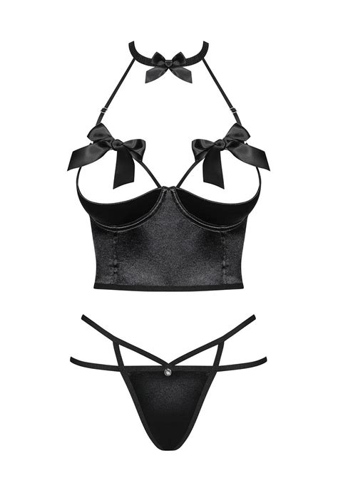 Dessous Set Mit Offenen Cups Und Zierschleifen Schwarz Dessous Sets