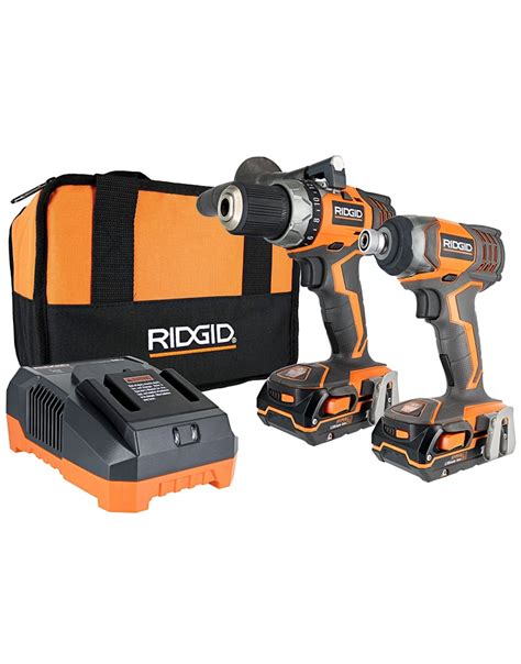 RIDGID 18V LITHIUM ION CORDLESS DRILL AND IMPACT DRIVER COMBO KIT WITH ...