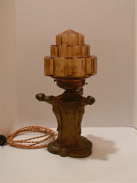 Art Deco Figural Nude Lamp With Stepped Architectural Shade Frankart Etsy