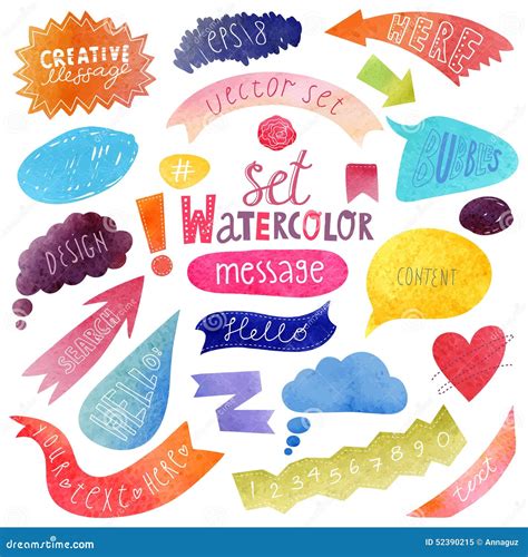 Watercolor Set Of Colorful Speech Bubbles Stock Vector Illustration