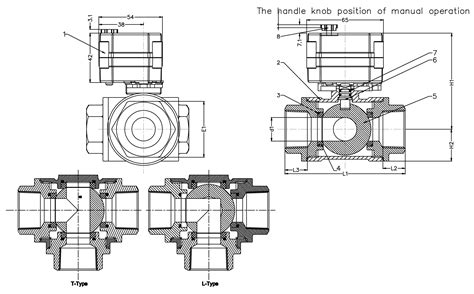 Electric Ball Valve Brass Way T Type With Manual Override And