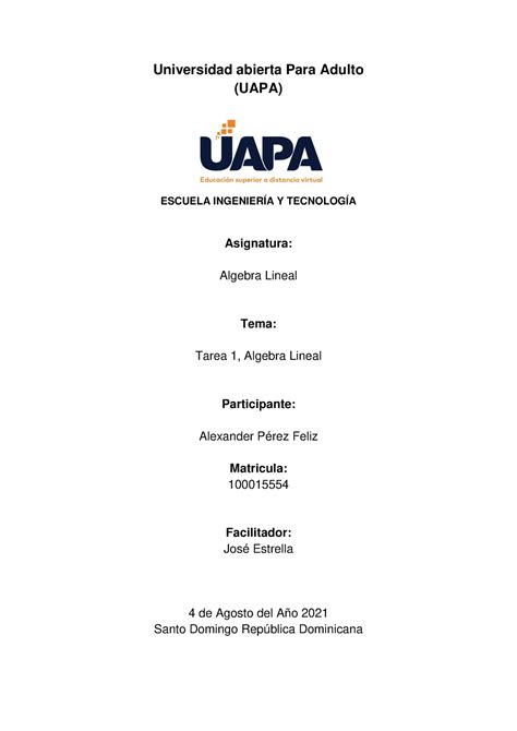 Tarea Algebra Lineal Trabajo Universidad Abierta Para Adulto Uapa