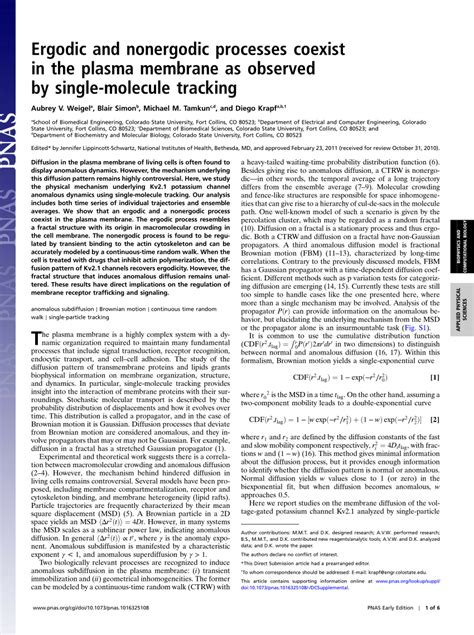 Pdf Ergodic And Nonergodic Processes Coexist In The Plasma Membrane