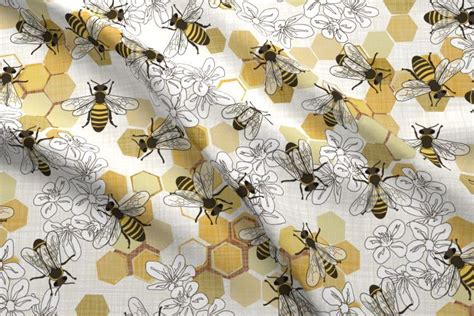 Save The Honey Bees Large New Fabric Spoonflower Bee Fabric