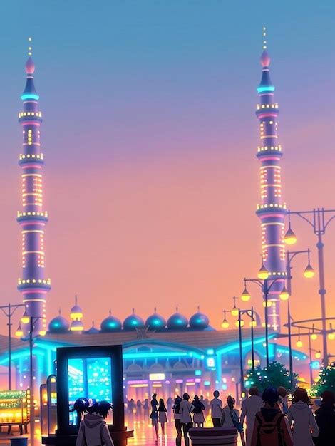 Premium AI Image | night view in the gate of nabawi mosque