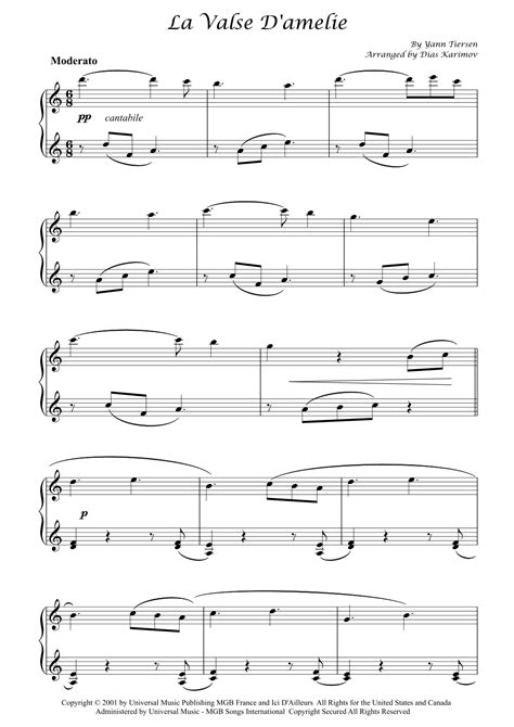 La Valse D Amelie Arr Dias Karimov By Yann Tiersen Sheet Music For