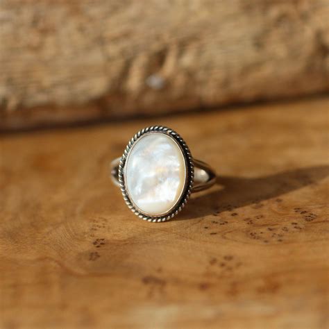 Mother Of Pearl Boho Ring White Nacre Ring Sterling Silver Etsy