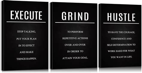 3 Pieces Hustle Grind Execute Posters Motivation Wall Art