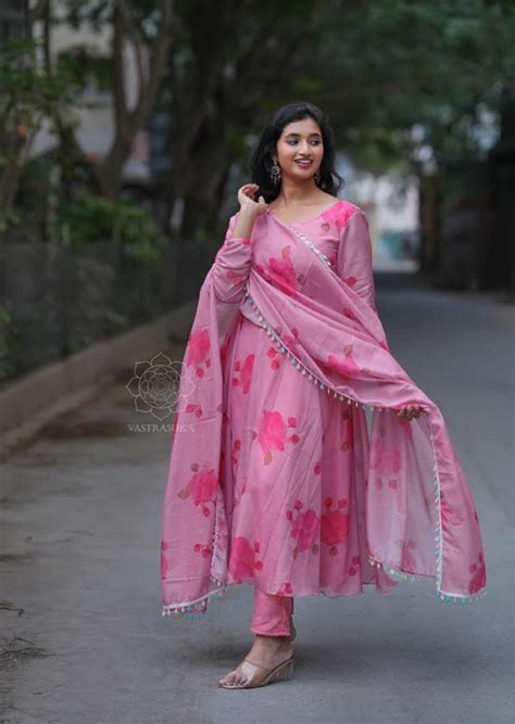 Blush Pink Organza Anarkali Set Vastrasuka