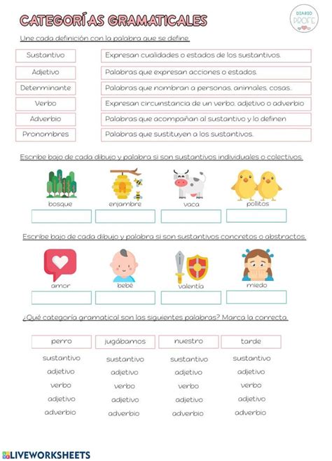 Categorías gramaticales 5º worksheet Categorías gramaticales