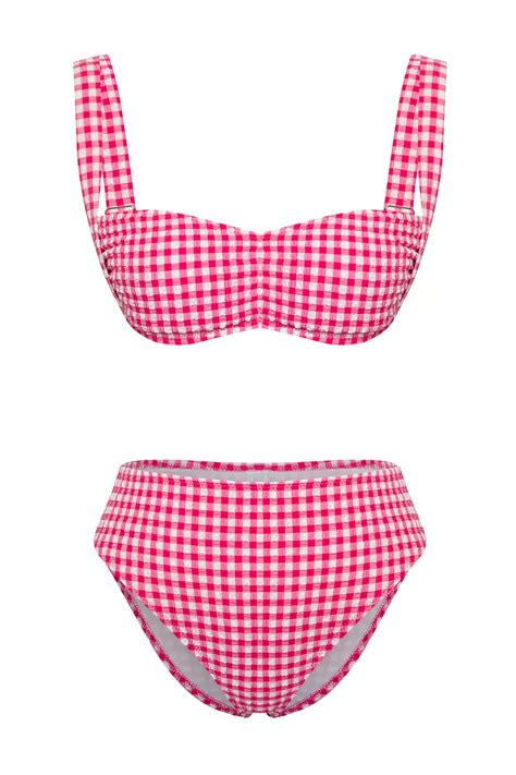 Buy Trendyol Gingham Patterned Bralette Textured Regular Pretty Bikini Set Online Zalora