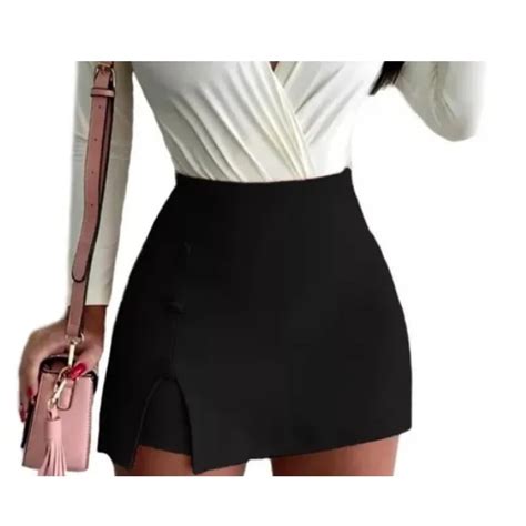 Short Saia Bengaline Es Lateral Cintura Alta Hot Pants Shopee Brasil