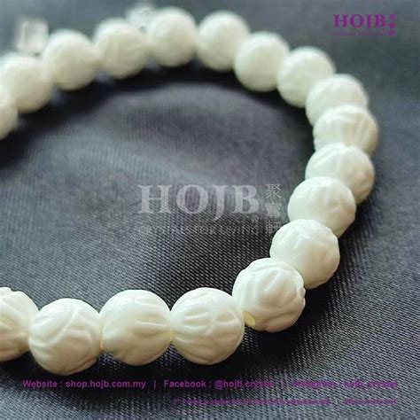 HOJB Natural Tridacna White Shell Lotus Beads Bracelet 6 12mm 聚寶軒天然白砗磲