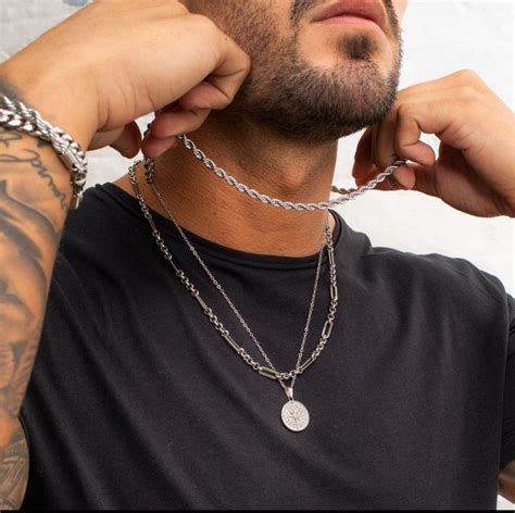 Mens Silver Layered Necklace Mens Silver Necklace Mens Silver Chain In 2020 Mens Silver