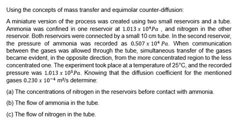 Using The Concepts Of Mass Transfer And Equimolar