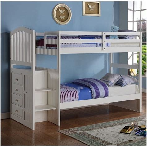 White Bunk Bed with Stairs - Arch Mission Stairway Bunk | Bunk bed with ...