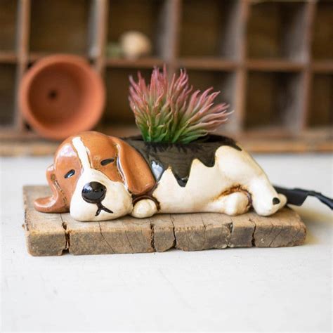 Ceramic Beagle Dog Puppy Planter Pot Kalalou Rustike Marketplace