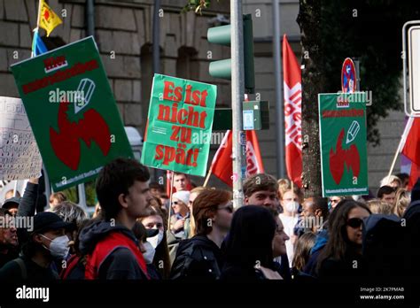 Berlin, Germany, 23.9.2022, demonstrators hold signs at climate strike ...