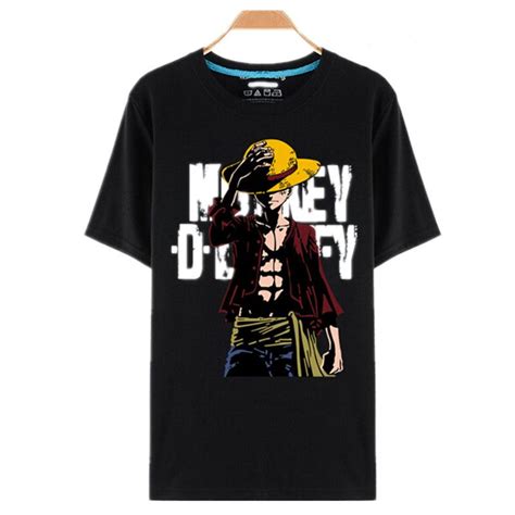 One Piece T Shirt Luffy Straw Hat Japanese Anime T Shirts O Neck Black