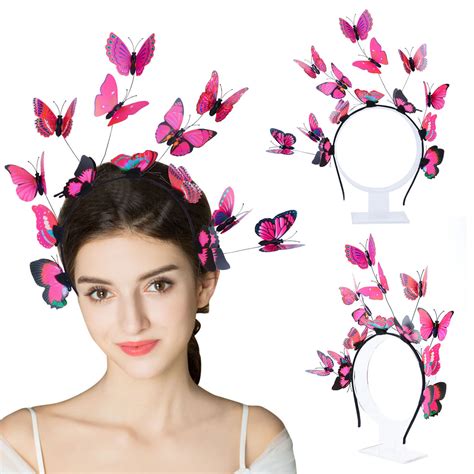 Steady Womens Hair Hoop Fashion Decorative Butterfly Bridal Hair Band Party Headband Hot Pink