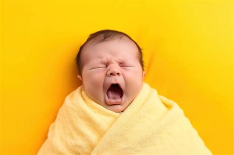 Premium AI Image | Crying newborn baby wrapped in yellow blanket on yellow background