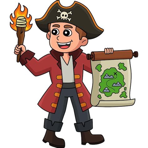 Pirate With Treasure Map Cartoon Colored Clipart Premium Vektor