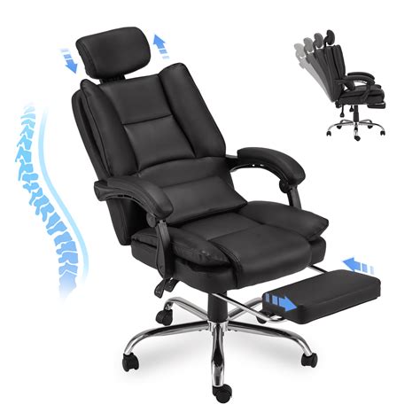 Executive Reclining Adjustable Headrest Office Chair with Footrest Bla