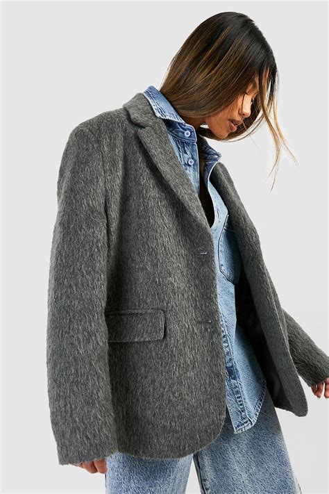 Oversized Textured Wool Blazer Boohoo Uk