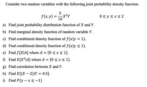 Solved Consider Two Random Variables With The Following Chegg