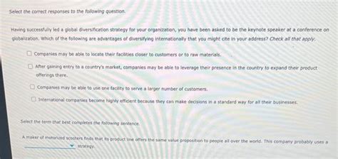 Solved Select The Correct Responses To The Foliowing Chegg