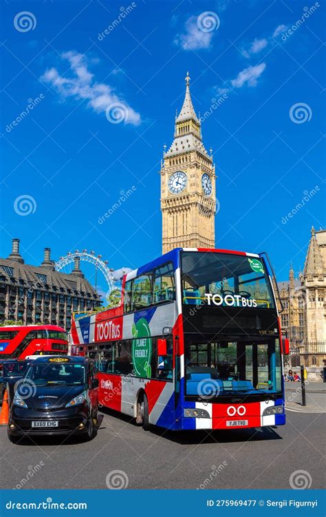 Open Top Sightseeing Bus Tootbus And Symbol Of London Big Ben In