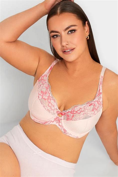 Yours Hot Pink Plus Size Stretch Lace Non Padded Underwired Balcony Bra Yours Clothing