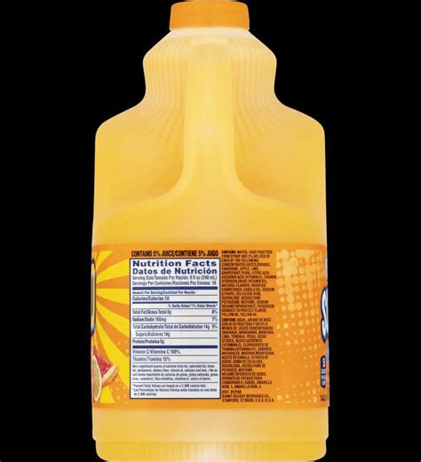 Sunny D Nutrition Label