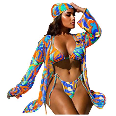 CHUOU 4 Piece Swimsuits For Women Cover Up Tie Dye Halter Bikini Set