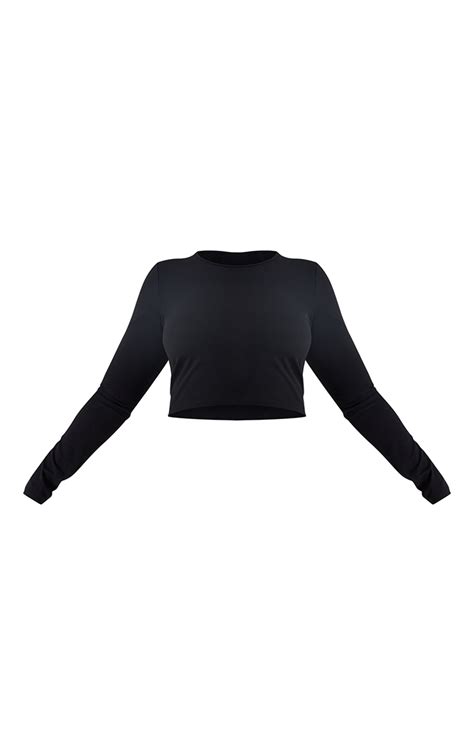 Plus Black Snatched Sculpt Long Sleeve Crop Top Plus Size Prettylittlething Usa